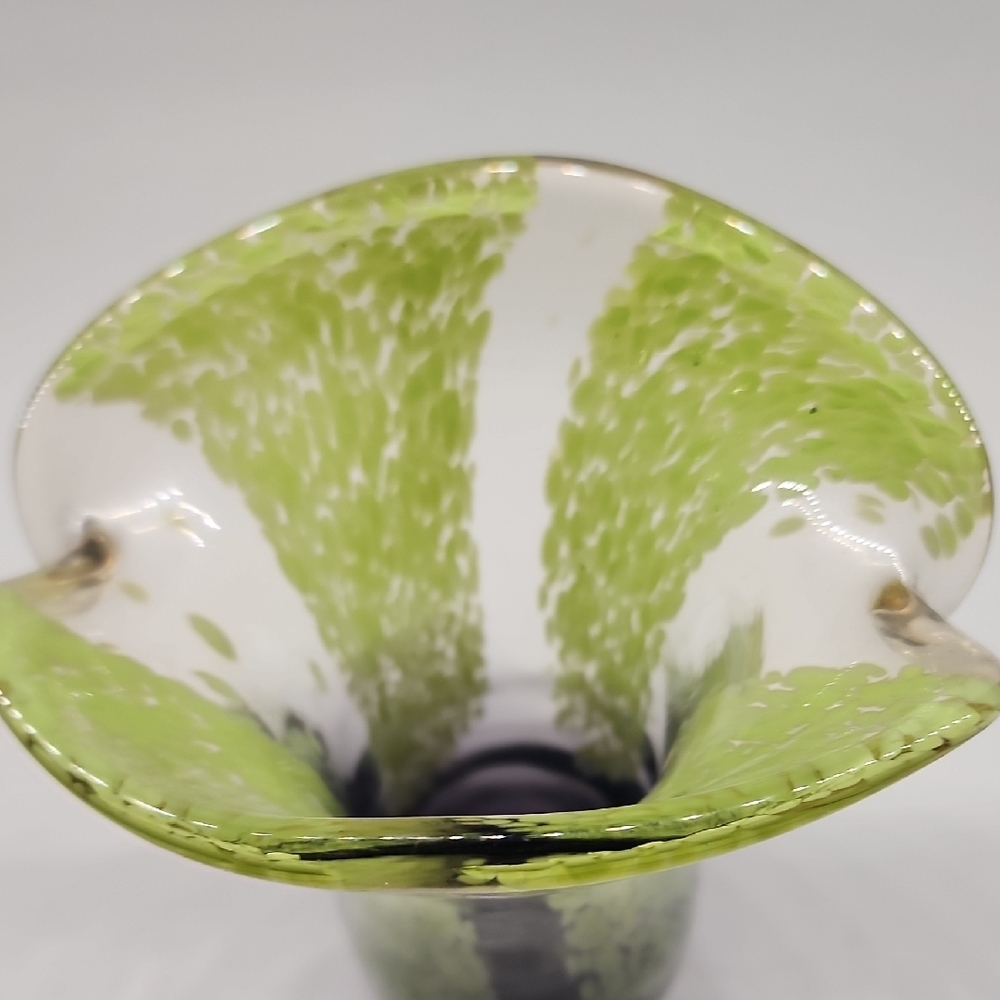 Green Purple Art Glass Vase Murano Style Hand Blown - Picture 3 of 7
